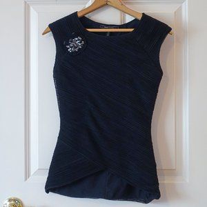 BCBGMaxAzria Black Ruched Top w/ Jewel